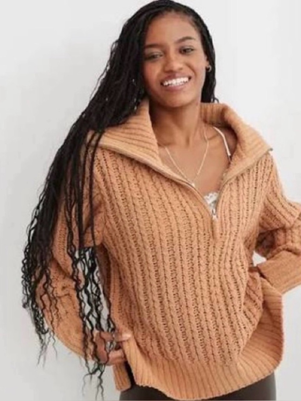 Aerie Cable Car Quarter Zip Tan - Picture 1 of 2